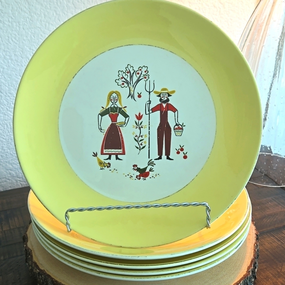 Vintage Rhythm by Homer Laughlin Farmer's Wife 10" Dinner Plates E60N5 5 Plates